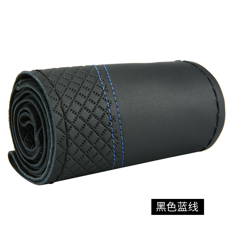 Primera capa de piel de vaca en relieve doble línea de coser a mano cubierta del volante cuatro estaciones de cuero universal cubierta de la manija del coche #1134