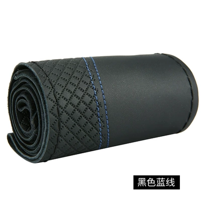 Four-Season Genuine Leather Car – Steering wheel cover - black-blue-line-38cm