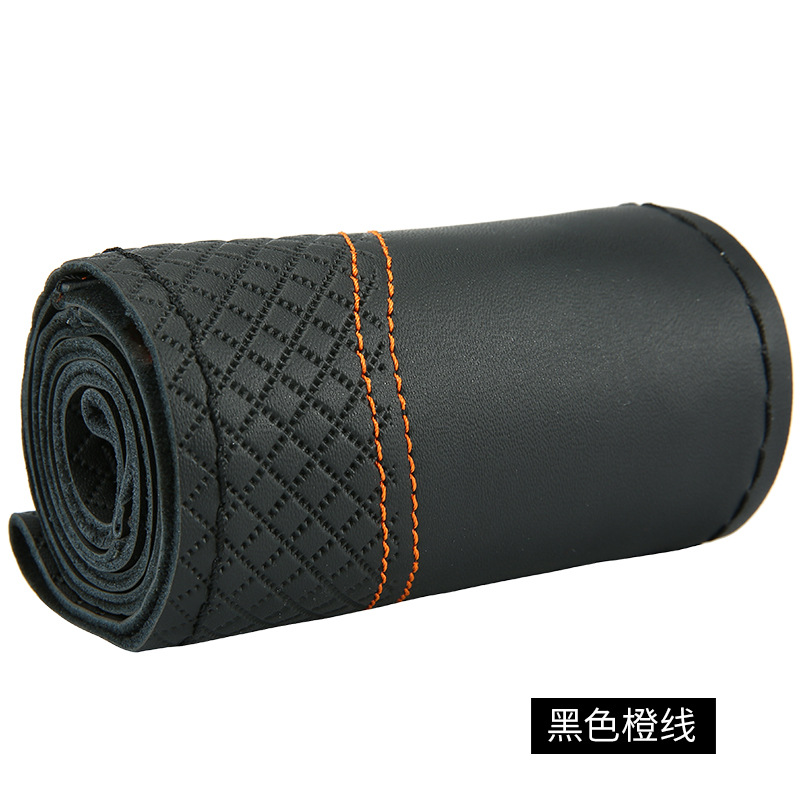 Primera capa de piel de vaca en relieve doble línea de coser a mano cubierta del volante cuatro estaciones de cuero universal cubierta de la manija del coche #1134