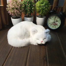仿毛小号睡猫动物模型摆件桌面摆件家居装饰品跨境货源仿真猫批发
