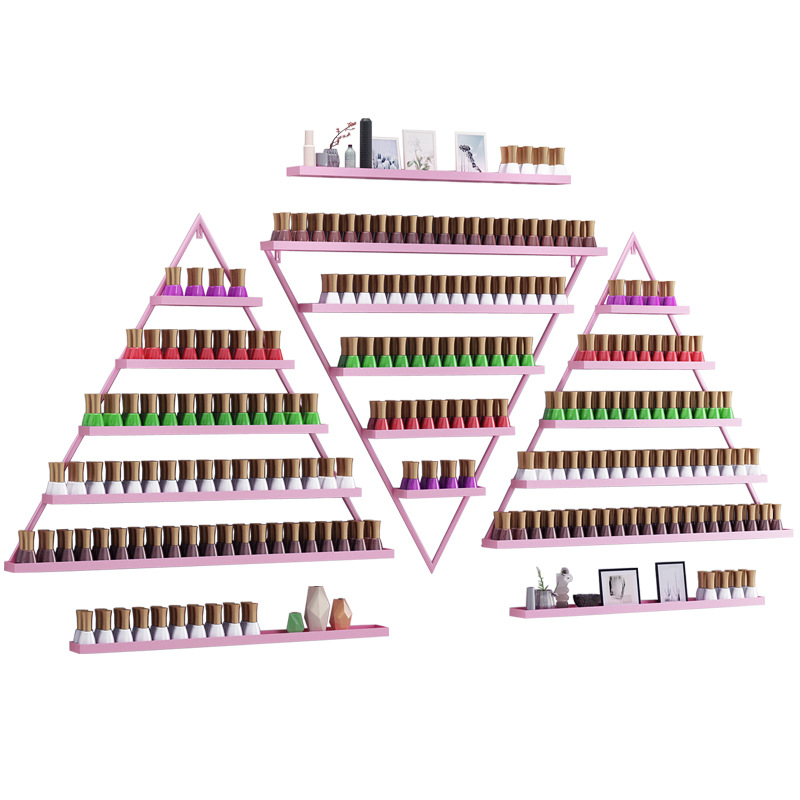 Salón de uñas de hierro esmalte de uñas estante triángulo de esmalte de uñas de pantalla estante de almacenamiento montado en la pared