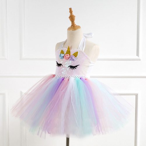 Children's clothing wholesale tutu skirt sequined mesh hand tied girl dress performance unicorn children's dress dress princess dress