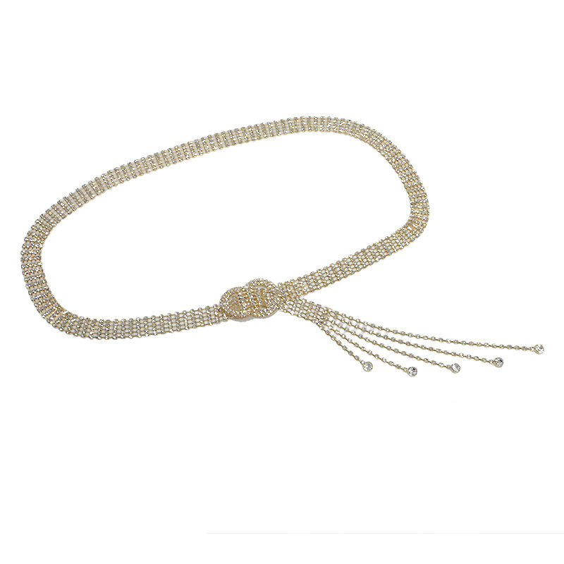 Comercio exterior transfronterizo Cinturón de mujer con incrustaciones de diamantes de imitación cinturón decorativo completo de mujer falda decorativa casual cinturón de diamantes borla