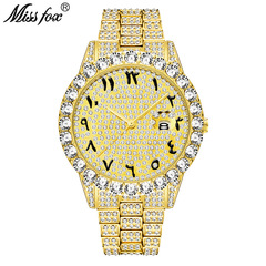 MISSFOX cross-border diamond-encrusted stainless steel full-diamond men's watch, fashionable hip-hop large dial quartz watch manufacturer