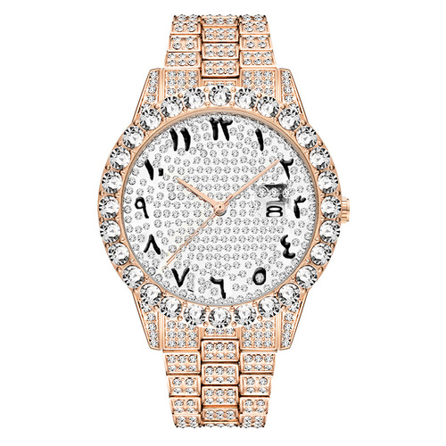 MISSFOX cross-border diamond-encrusted stainless steel full-diamond men's watch, fashionable hip-hop large dial quartz watch manufacturer