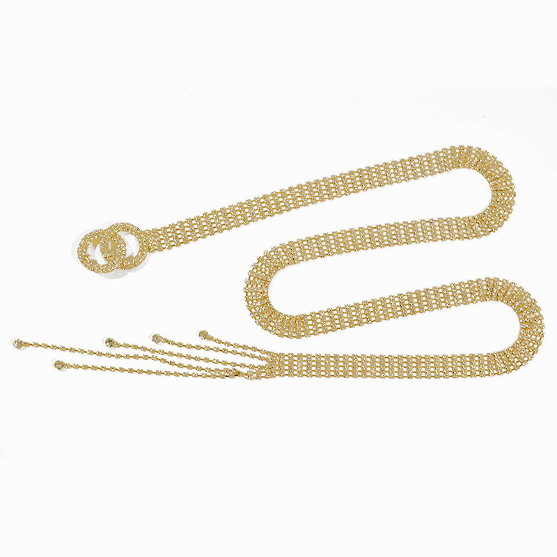 Comercio exterior transfronterizo Cinturón de mujer con incrustaciones de diamantes de imitación cinturón decorativo completo de mujer falda decorativa casual cinturón de diamantes borla