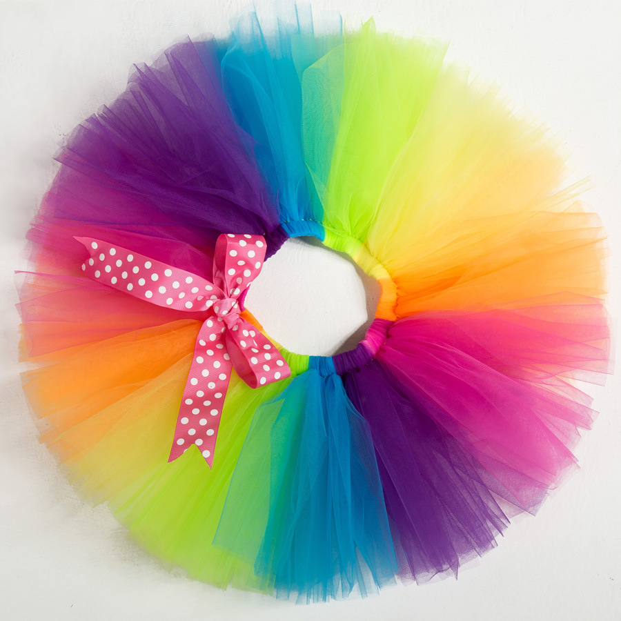 Los niños europeos y americanos Arco Iris malla falda danza rendimiento pettiskirt niñas arco falda Tutu
