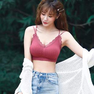 Lace sexy bra top, top with cups, base wireless bra, beautiful back, V-neckline