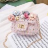 Children's small cartoon card holder, cute chain from pearl, rabbit, one-shoulder bag, 2024 years, new collection, flowered