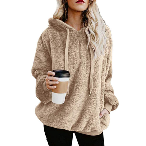 Cross-border European and American Amazon Wish autumn/winter new plush women's long-sleeved hooded loose sweatshirt fleece jacket coat