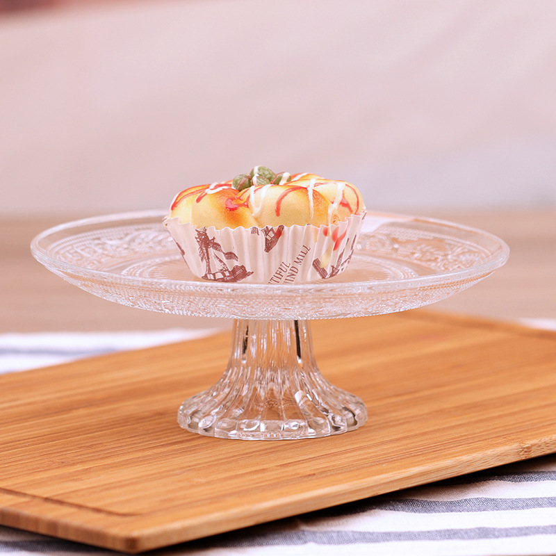 玻璃水果盘凉菜盘家用碟子小食盘酒吧KTV带底座水果拼盘玻璃托盘