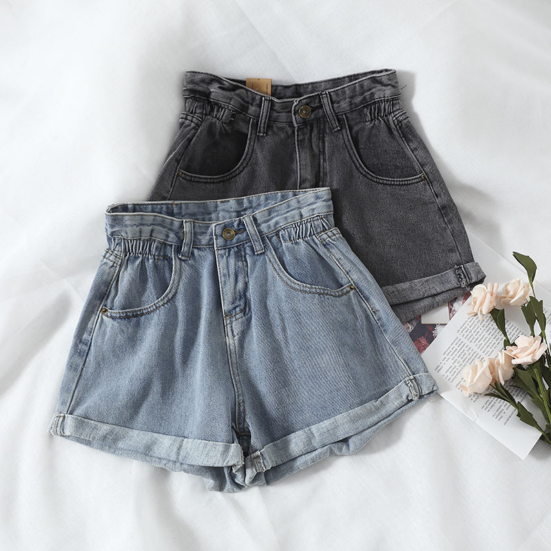 Hong Kong Style Retro High-Waisted Loose Wide-Leg Denim Shorts for Women Korean Style Summer Versatile Curled Casual Hot Pants for Women