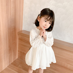 2023 Spring and Autumn Girls White Lace Dress Children's Long Sleeve Princess Dress Western Style Girl Palace Style A-Line Dress