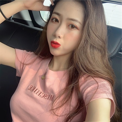 Embroidered Letter Top 2025 Summer New Slim Fit Base Layer Women's Korean Style Short Sleeve Fashion T-Shirt Loose Wholesale