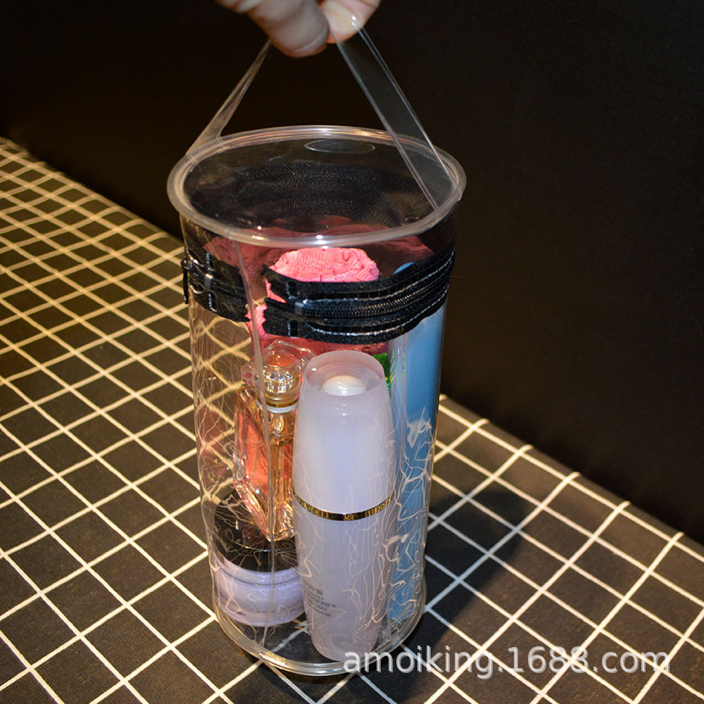 透明PVC日用品收纳袋彩色圆筒袋pvc袋毛巾包装PVC袋拉链圆筒袋