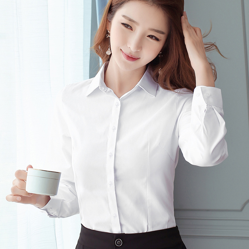 新款方领白衬衫女长袖工装职业正装工作服韩版衬衣打底衫