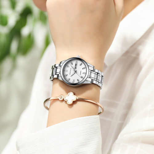 Chennuo Watches Women's Quartz Watch Dual Calendar Luminous Waterproof Diamond Watch Steel Strap Women's Watch One Piece Dropshipping