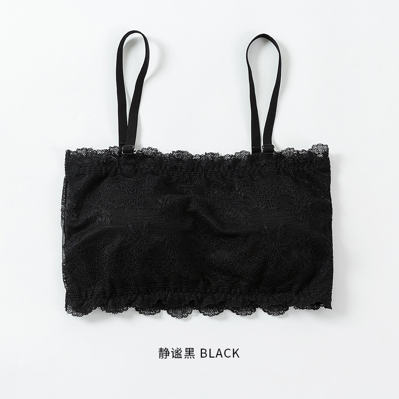 20 top de tubo de encaje de primavera correa de hombro desmontable de una palabra para niña corta envuelta en el pecho sin anillo de acero con ropa interior de sujetador de almohadilla para el pecho