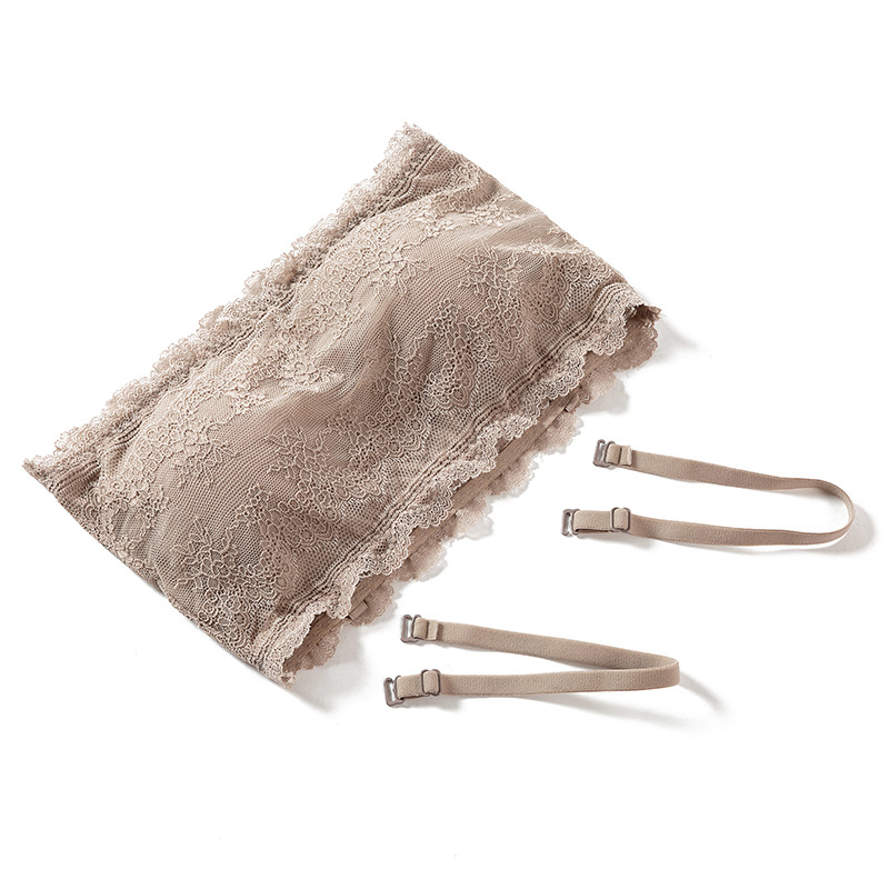 20 top de tubo de encaje de primavera correa de hombro desmontable de una palabra para niña corta envuelta en el pecho sin anillo de acero con ropa interior de sujetador de almohadilla para el pecho