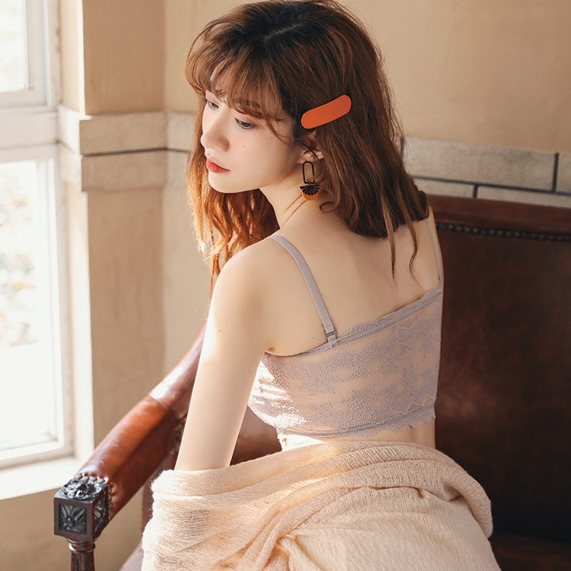 20 top de tubo de encaje de primavera correa de hombro desmontable de una palabra para niña corta envuelta en el pecho sin anillo de acero con ropa interior de sujetador de almohadilla para el pecho