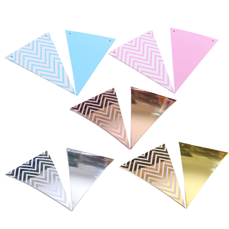 Wave Pattern Gold Foil Triangle Pull Banner Nordic INS Style Festival Birthday Party Decoration Triangle Banner Wholesale