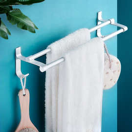 毛巾架免打孔卫生间壁挂式挂架浴巾架子浴室挂件太空铝双杆毛巾杆