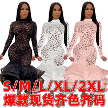 K9575 欧美速卖通亚马逊爆款女装连衣裙镂空蕾丝大码性感夜店裙