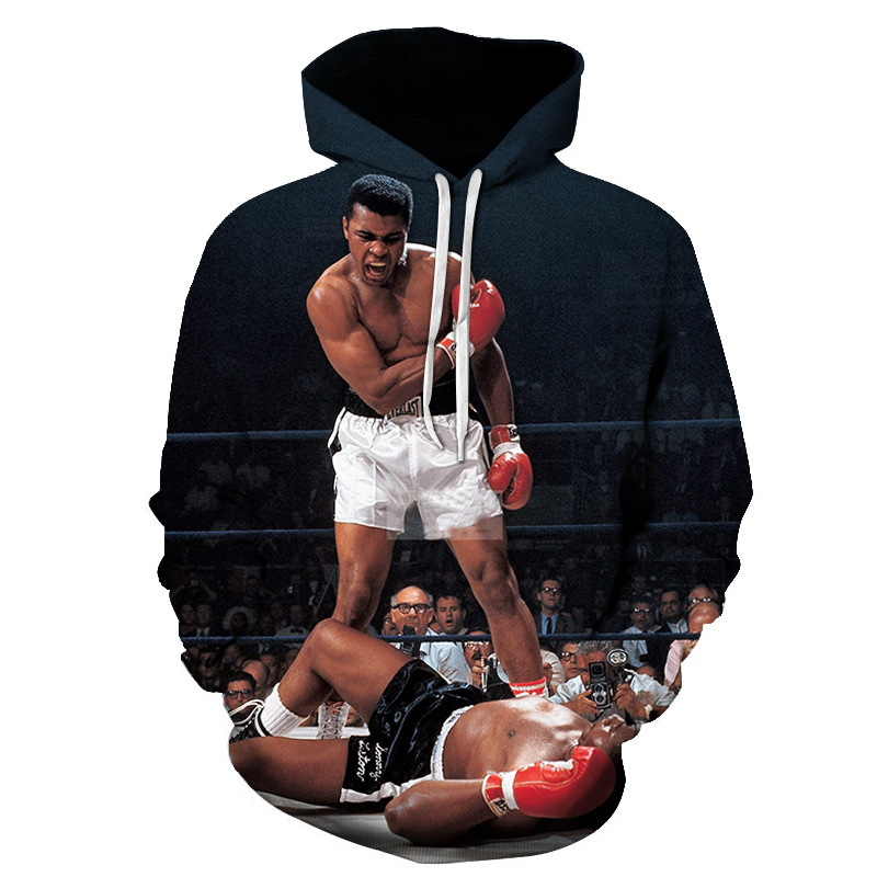 3D printing Muhammad Ali Men's Fashion 3D digital printing pullover hooded sweater factory direct sales