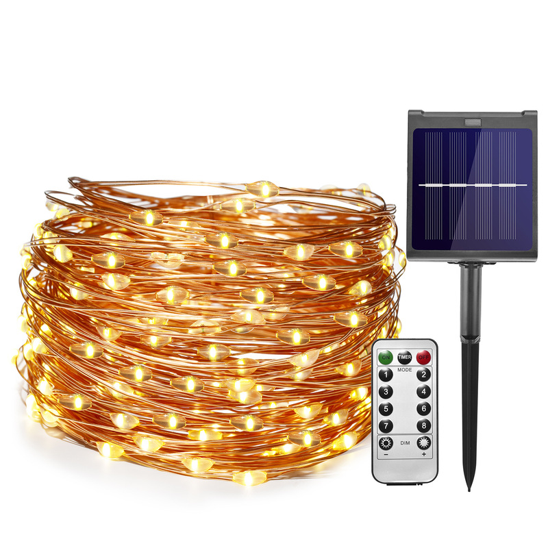 Factory wholesale 200 lights led solar copper wire string lights infrared remote control Christmas decorative colored lights string lights flashing lights