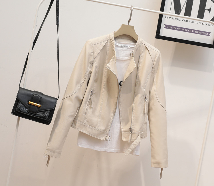 アマゾンの2022秋の服の新型シンプルなスタンドカラーのpuの皮の服の女性の短い韓国版の機関車の服の修身の皮のジャケット|undefined