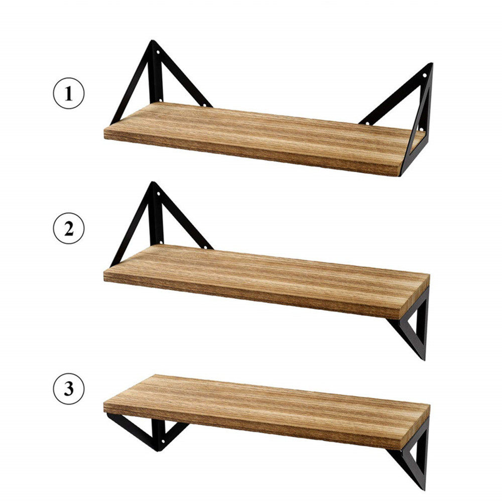 En stock estante flotante de pared estante de pared de estilo rústico de madera estante de pared 3 piezas triángulo estante de hierro transfronterizo exclusivo