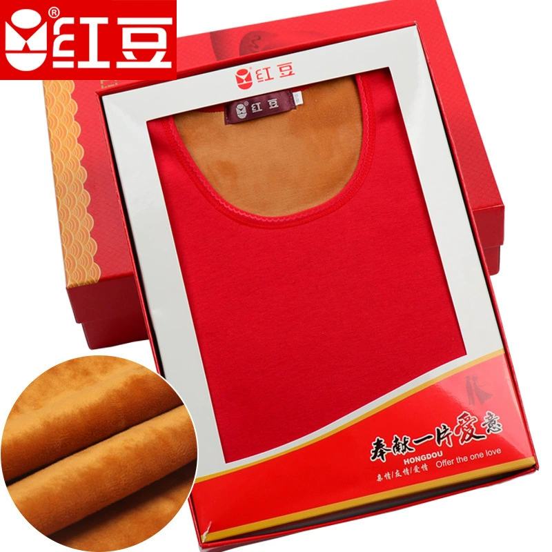 Red Bean Мужской и женский костюм с утолщенным термобельем на флисовой подкладке, зимний костюм больших размеров, красный Benmingnian Extra Thick Plus Fat Подарочные коробки