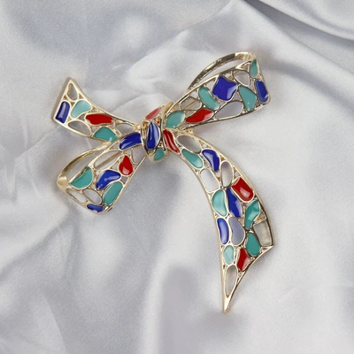 Middle Ancient Style Hollow Enamel Oil Drop Atmospheric Elegant Bow Large Brooch Corsage (Yaxa sancaqları) - red