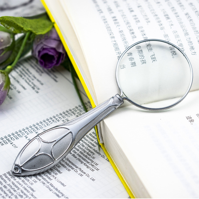 silvery decorative pattern Handle All metal 45mm Glass Lens high-grade atmosphere European style magnifier Gifts 18155-8