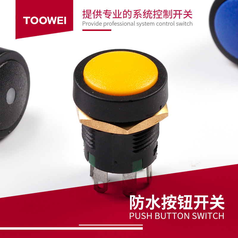 泰玮toowei A5166防水圆形按钮开关16mm无灯自锁双刀双掷