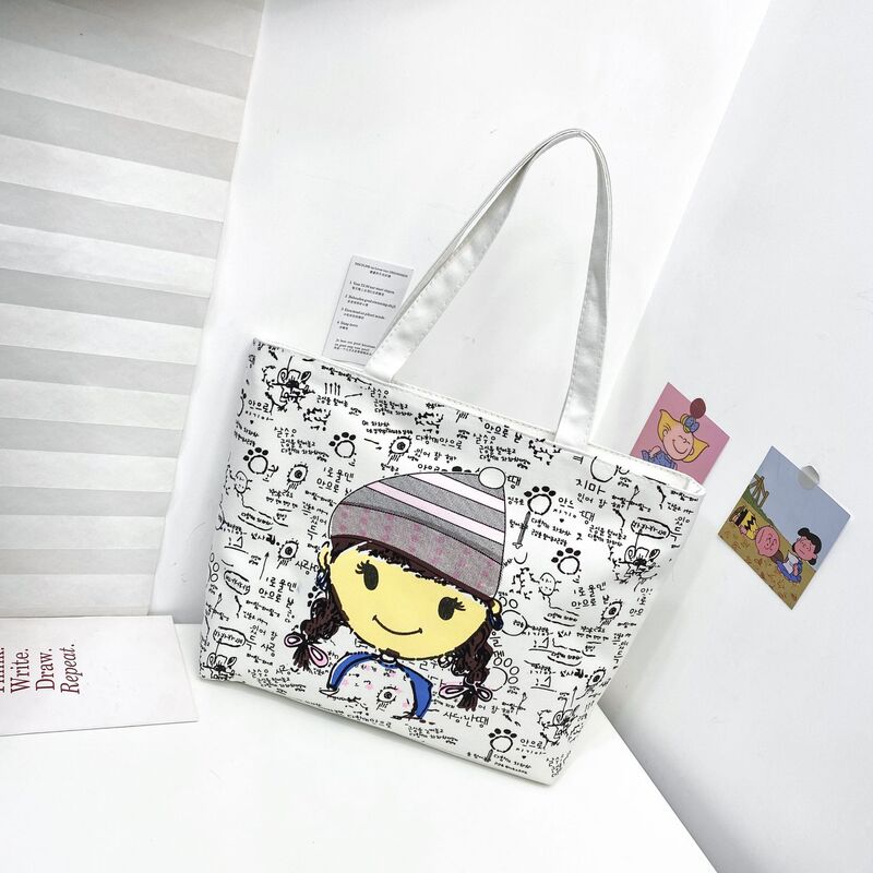 Canvas Bag Women's New Cartoon Canvas Printed Shoulder Bag Large Capacity Casual Shopping Bag Wholesale Canvas Bag Women's New Cartoon Canvas Printed Shoulder Bag Large Capacity Casual Shopping Bag Wholesale