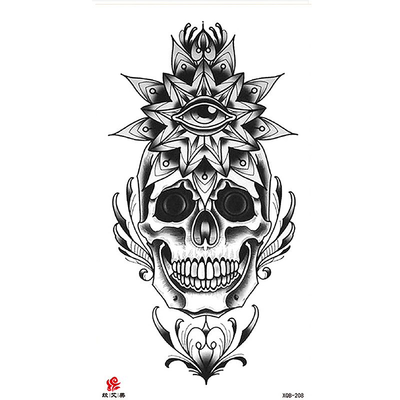 Pegatinas de tatuaje impermeables de brazo completo con símbolos, totems, animales y calaveras, disponibles para venta al por mayor y suministro transfronterizo.