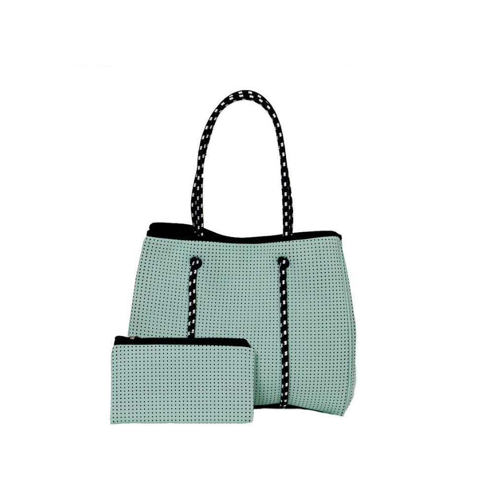 Neoprene Diving Material Perforated Mommy Bag Beach Bag with Handle and Shoulder Strap, Mother-Child Shopping Bag with Patchwork Design