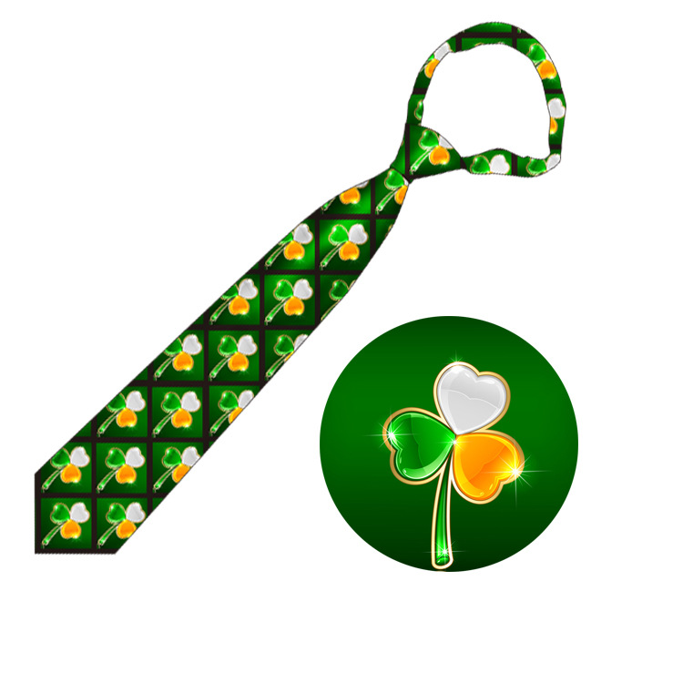 Exclusivo transfronterizo para el trébol del día de San Patricio irlandés impreso corbata logotipo personalizado Amazon Venta caliente