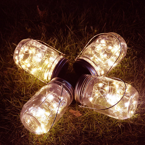 创意太阳能梅森led罐子灯 防水庭院花园景观3D图案星星玻璃瓶灯