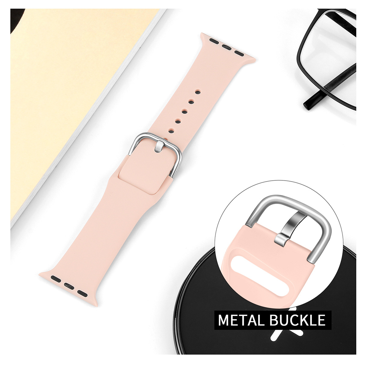 适用apple watch1234苹果手表表带 iwatch改款纯色硅胶表扣款表带