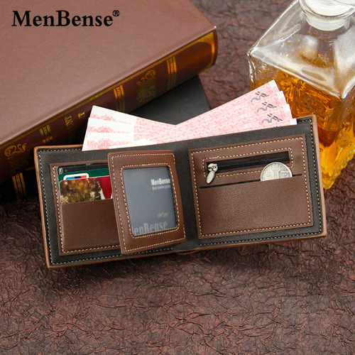 MenBense Korean style hinge hot stamping printed men's wallet short style frosted multi-card slot large capacity men's wallet