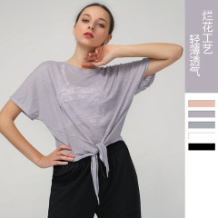 Spring and summer light and breathable short-sleeved T-shirt women's yoga tops European and American sports blouses women's loose fitness wear large size
