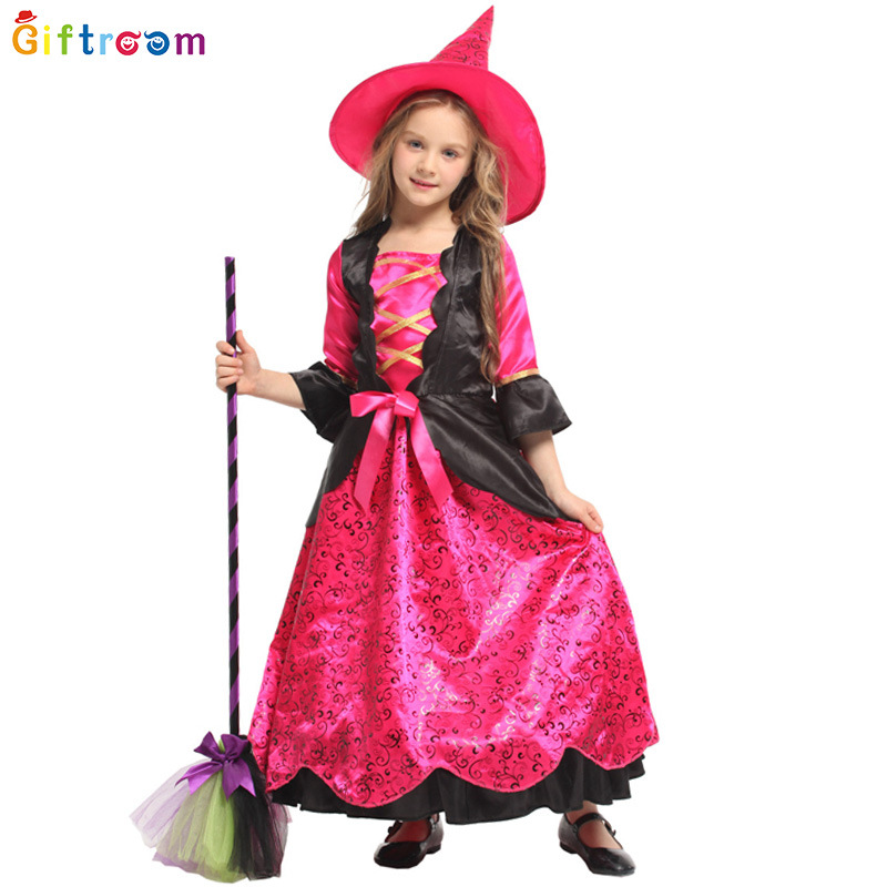 Foreign trade export children's clothes masquerade witch dress Rose Red imitation witch dress long skirt
