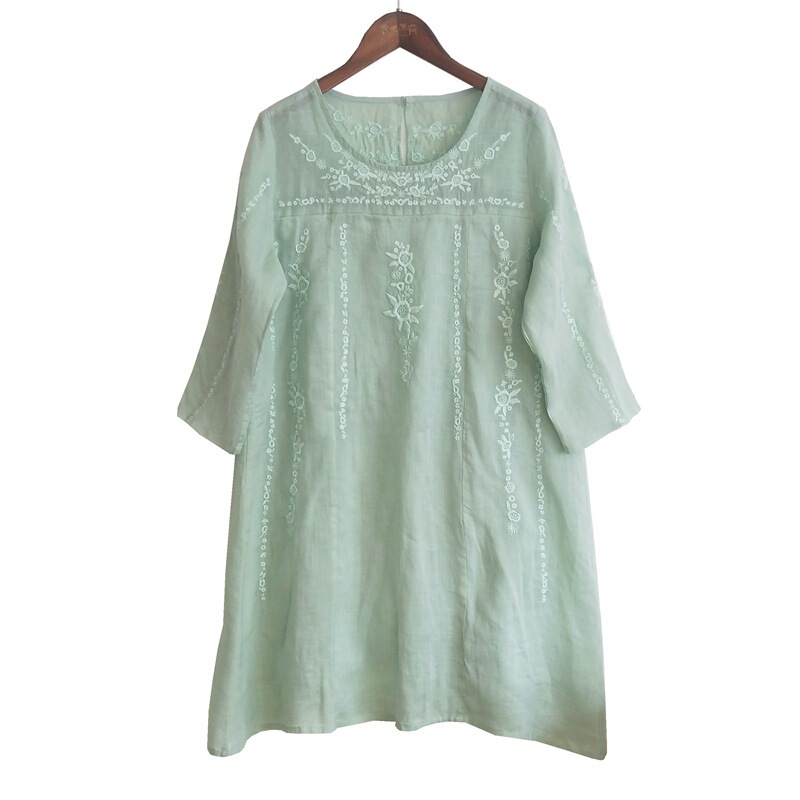 T9423 Women's Linen and Ramie Embroider! Clean Edge Sewing! Three-Quarter Sleeve Mid-Length Patchwork T-Shirt T9423 Women's Linen and Ramie Embroider! Clean Edge Sewing! Three-Quarter Sleeve Mid-Length Patchwork T-Shirt