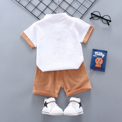 Children's clothing short-sleeved suit 2020 new Korean version cotton and linen longevity lock two-piece set short-sleeved T-shirt shorts casual wear summer