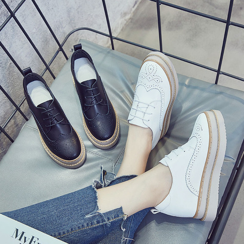 2025 Spring Genuine Leather Thick Sole Platform Laces Casual Women's Pumps 1720
