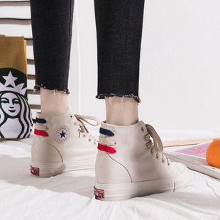 2020 Spring New High-top Canvas Shoes Women's Korean-style All-match Retro Cloth Shoes Harajuku ulzzang Inner High-height Shoes