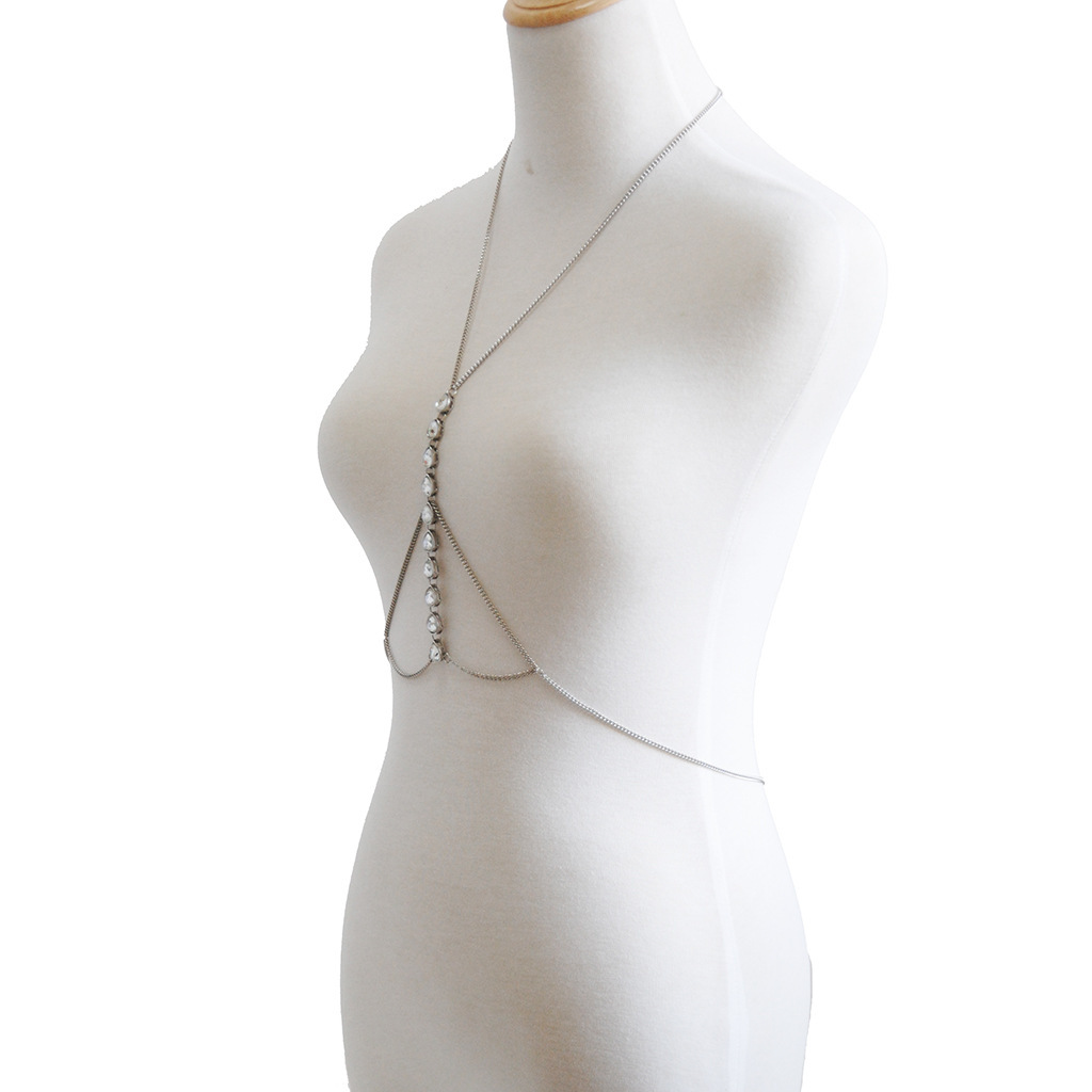 Joyería transfronteriza europea y americana nuevo collar simple moda diamante-incrustado sexy cuerpo Cadena de múltiples capas Cadena de pecho cadena ventas directas de la fábrica