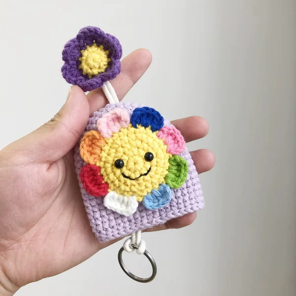 Cloth Bag Fragrant Language Seven Color Flower Handmade Knitted Key Bag Small Sober Flower Car Key Protective Case Hook and Thread Bag